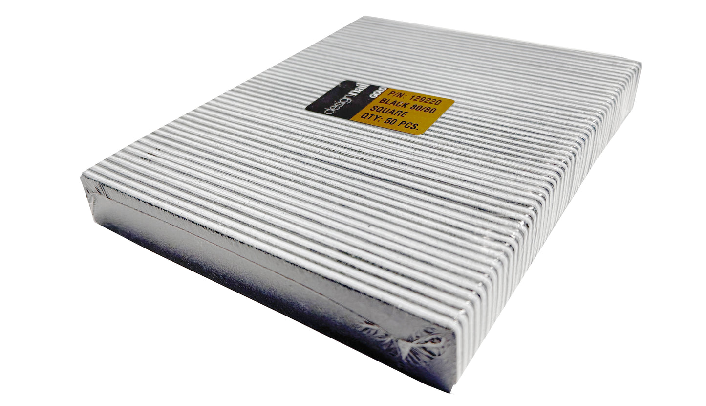 DESIGN NAIL Black Rectangle Files, 80/80 grit, 50/ pack.