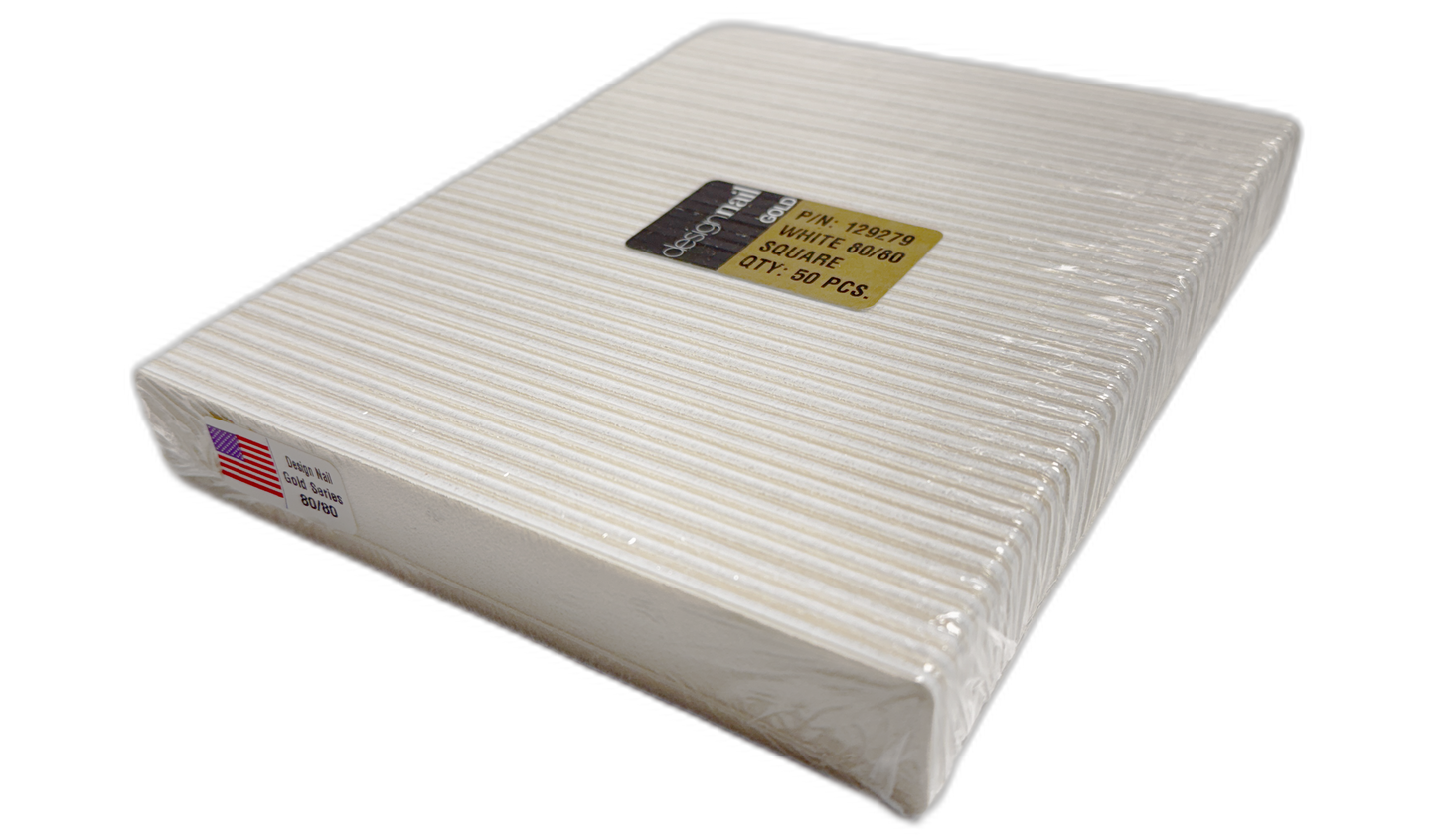 DESIGN NAIL White Rectangle Files, 80/80 grit, 50/ pack.