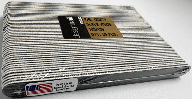 Design Nail Black Wood Emery, 100/100 grit, 50/ pack.