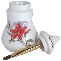 Small Porcelain Cuticle Oil Jar with Brush, each.